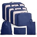 Lyrovo Nylon [UPDATED] 7pcs Travel Packing Cubes for clothes Laundry Toiletry Cosmetics Luggage Makeup Pouch Accessories Organizer Bag (Navy Blue)