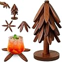 Lyrovo Wooden Trivets for Hot Dishes, Tree Shape Trivet Set, 4 Walnut Wood + 1 Stand stored Like a Christmas Tree,Foldable Kitchen Wooden Trivet,for Hot Dishes、Pot、Bowl、Teapot、Hot Pot Holder