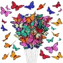 Lyrow 72 Pcs Monarch Butterfly Decorations 4 Size Artificial Feather Butterfly Decor on Picks Crafts with Wire for Spring Wall Flower Party Home Decor(Cute Color)