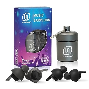 lysian high-fidelity concert ear plugs reusable noise-reduction festival earplugs for musician drummers party rave-enjoy clear sound with -23db protection 2 pairs packs black