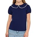 LYSMuch Girl Short Sleeve Peter Pan Collar Shirt Kid School Polo Shirt
