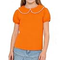 LYSMuch Girl Short Sleeve Peter Pan Collar Shirt Kid School Polo Shirt