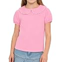 LYSMuch Girl Short Sleeve Peter Pan Collar Shirt Kid School Polo Shirt
