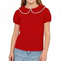 LYSMuch Girl Short Sleeve Peter Pan Collar Shirt Kid School Polo Shirt