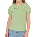 LYSMuch Girl Short Sleeve Peter Pan Collar Shirt Kid School Polo Shirt