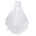 Lystaii First Communion Veil with Comb Bowknot Rhinestone White Flower Headband Hair Wreath Floral Crown Veil First Holy Communion Headpiece Veil for Wedding Party