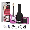 LyxPro 39 inch Electric Guitar Kit Bundle with 20w Amplifier, All Accessories, Digital Clip On Tuner, Six Strings, Two Picks, Tremolo Bar, Shoulder Strap, Case Bag Starter kit Full Size - Retro Purple
