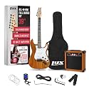 LyxPro 39 inch Electric Guitar Kit Bundle with 20w Amplifier, All Accessories, Digital Clip On Tuner, Six Strings, Two Picks, Tremolo Bar, Shoulder Strap, Case Bag Starter kit Full Size - mahogany