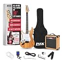 LyxPro Left Hand 39 Inch Electric Guitar and Starter Kit for Lefty Full Size Beginnerâ€™s Guitar, Amp, Six Strings, Two Picks, Shoulder Strap, Digital Clip On Tuner, Guitar Cable and Soft Case - Natu