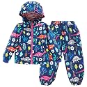 LZH Toddler Boys Girls Raincoat Waterproof Hooded Rain Jacket Pants Suit