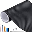 LZLRUN 3D Black Carbon Fiber Car Vinyl Wrap Self-Adhesive Film 5ft x 15ft