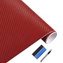 LZLRUN 3D Red Carbon Fiber Car Vinyl Wrap Self-Adhesive Film 1ft x 5ft