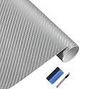 LZLRUN 3D Silver Carbon Fiber Car Vinyl Wrap Self-Adhesive Film 1ft x 5ft