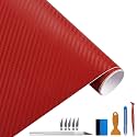 LZLRUN 3D Red Carbon Fiber Car Vinyl Wrap Self-Adhesive Film 3ft x 10ft