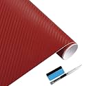 LZLRUN 3D Red Carbon Fiber Car Vinyl Wrap Self-Adhesive Film 2ft x 5ft