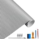LZLRUN 3D Silver Carbon Fiber Car Vinyl Wrap Self-Adhesive Film 3ft x 10ft