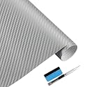 LZLRUN 3D Silver Carbon Fiber Car Vinyl Wrap Self-Adhesive Film 2ft x 5ft