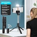m-fit R1s Bluetooth Selfie Stick Tripod with Remote and Selfie Light, 3-in-1 Multifunctional Selfie Stick Tripod Stand for All Phones (Black)