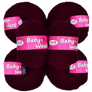 mg enterprise 100 acrylic wool mehroon 16 pc baby wool 4 ply wool ball hand knitting woolart craft soft fingering crochet hook yarn-il art-gf