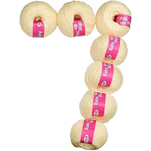 mg enterprise 100 acrylic wool cream 7 pc baby wool 4 ply wool ball hand knitting woolart craft soft fingering crochet hook yarn-al art-ga