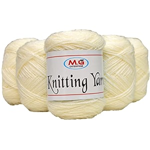 mg enterrpise 100 acrylic wool cream 12 pc baby wool ball hand knitting woolart craft soft fingering crochet hook yarn- art-addd