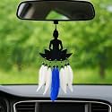 M H Villa Buddha Feather Car Hanging Dream Catcher for Stylish Car Decoration Items Interior, Handmade Boho Charm Car Hanging Accessories Interior, Feathered Ornament Car Mirror Hanging Gift