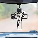M H Villa Christine Hanging Dream Catcher for Car Decoration Items Interior, Spiritual Car Hanging Accessories Interior Charm, Elegant Feather Car Mirror Hanging Ornament - Crucifix Cross