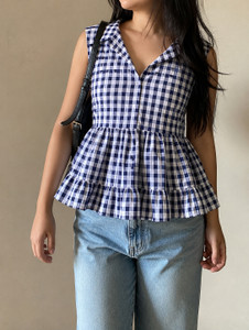 A M.LIBASH Casual Sleeveless Checkered Women Blue