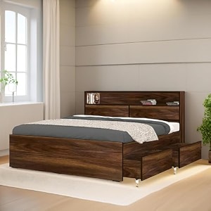 the m m furniture store  dreamora wooden king size double bed  premium engineered wood  teal color  modern design  sturdy amp durable frame