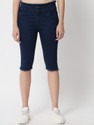 M MODDY 2 Button Fray Hem Stretchable Skinny Blue Women Denim Capri