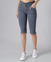 M MODDY 2 Button Fray Hem Stretchable Skinny Grey Women Denim Capri