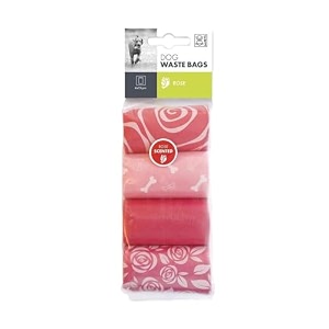 m-pets dog poop scented waste bags thicker poop scooper bag for dogs amp cats mess-free strong amp leak-proof compatible with all poop bag dispensers rose scent pack of 4 60 bags pink