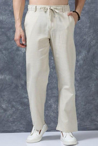 M Q Straight Fit Men Beige Trousers
