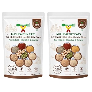 mr healthy eats- organic 72 multi-millet health mix flour for kids amp adults in eco friendly tin 400 gms each pack of 2 6 months