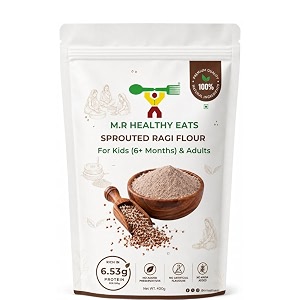 mr healthy eats sprouted ragi flour for kids 6 months amp adults  no added sugar  no preservatives or chemicals  rich in calcium iron amp fibre  easy cook ragi atta  400g pack of 1