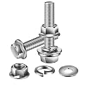 M10 x 20mm Flanged Hex Head Bolts, Nuts, Flat &amp; Lock Washers, 10Pcs 18-8 (304) Stainless Steel, Fully Threaded, by SG TZH
