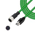 M12 4-Pin D-Code Female to RJ45 Cat5e Ethernet Cable, PVC High-Flex Shielded AWG24 Industrial Cable Assembly, 4A 250V, for Industrial Cameras & Automation Systems