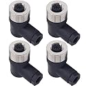 M12 4-Pin Female Circular Aviation Connector Plug 12mm Waterproof Circular Aviation Connector Right Angle Plug Adapter 4 Pack