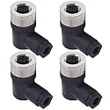 M12 5-Pin Female Circular Aviation Connector Plug 12mm Waterproof Circular Aviation Connector Right Angle Plug Adapter 4 Pack