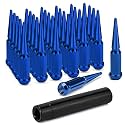 M12x1.5 Spike Lug Nuts, Set of 24 Blue Spline Spiked Lug Nut with Key for Dodge Ram 1500, Toyota Tundra, Chevrolet Tahoe 2000-2024, Ram 2500 1994-2024, 12x1.5 Acorn Solid Metal Truck LugNut