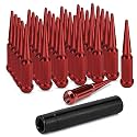 M12x1.5 Spike Lug Nuts, Set of 24 Red Spline Spiked Lug Nut with Key for Dodge Ram 1500, Toyota Tundra, Chevrolet Tahoe 2000-2024, Ram 2500 1994-2024, 12x1.5 Acorn Solid Metal Truck LugNut