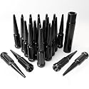 24PCS M14x1.5 Spike Lug Nuts, 4.4" Tall Acorn Style with Socket Key Compatible with Chevy Silverado, Ford F-Series, GMC, Black