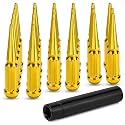 24Pcs M14x1.5 Spike Lug Nuts, 4.4" Tall Acorn Style with Socket Key – Pointed 7-Slotted Wheel Accessories Compatible with Chevy Silverado, Ford F-Series, GMC, Glod