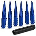 24Pcs M14x1.5 Spike Lug Nuts, 4.4" Tall Acorn Style with Socket Key – Compatible with Chevy Silverado, Ford F-Series, GMC, Blue