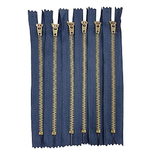 polyester fiber cloth sewing zipper 7 inch brass jeans zipper gold colored metal teeth zips with locking slider closed bottom fiber blue 7 x125 inch 4 pc