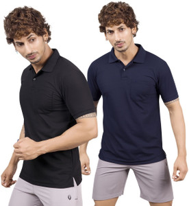 M2HIT Solid Men Polo Neck Black Navy