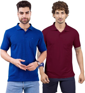 M2HIT Solid Men Polo Neck Blue Maroon