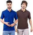 M2HIT Solid Men Polo Neck Blue Brown