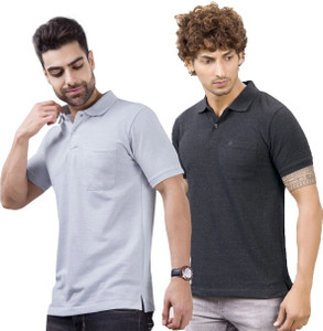 M2HIT Solid Men Polo Neck Grey Black