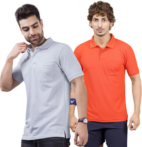 M2HIT Solid Men Polo Neck Grey Orange